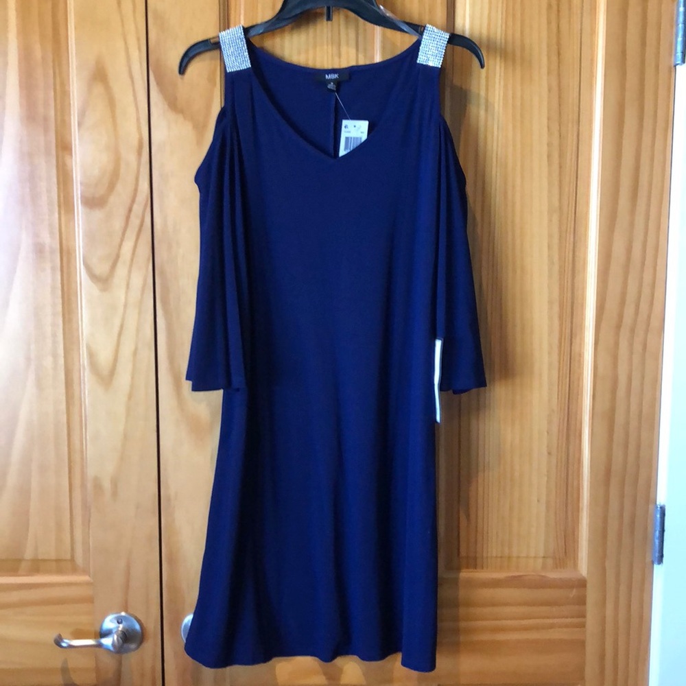 Cold Shoulder Short Dress With Rhinestone accents
